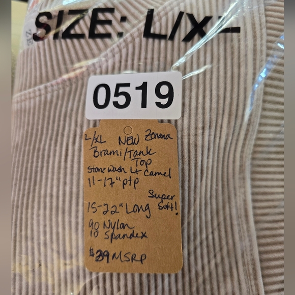 #0519 L/XL NEW ZENANA Lt Caramel Stone Wash Ribbd Brami Semi Crop Fits 38A-40DD - Picture 10 of 12